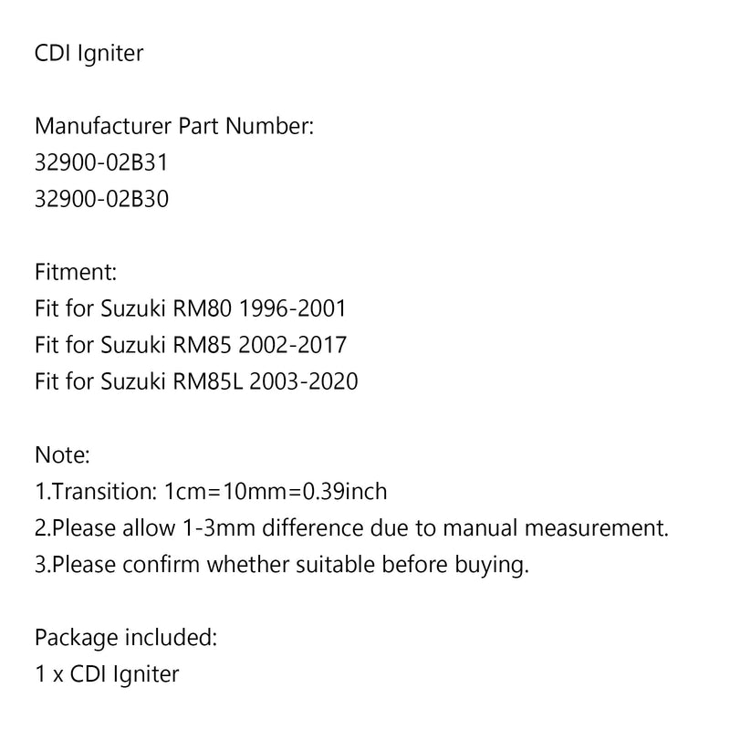 Encendedor CDI para Suzuki 32900-02B30 32900-02B31 RM80 96-01 RM85 RM85L 03-17