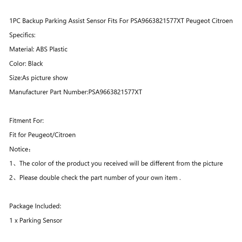 1 sensor de asistencia de estacionamiento de respaldo compatible con PSA9663821577XT Peugeot Citroen genérico