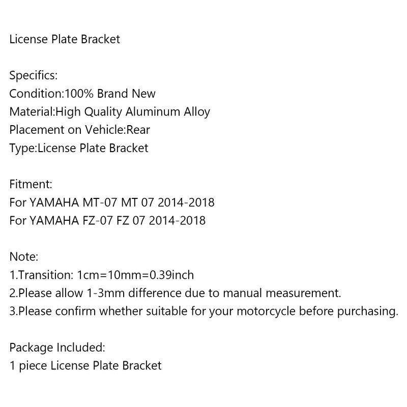 Soporte para placa de matrícula para YAMAHA MT-07 FZ-07 MT07 FZ07 2014-2018 genérico