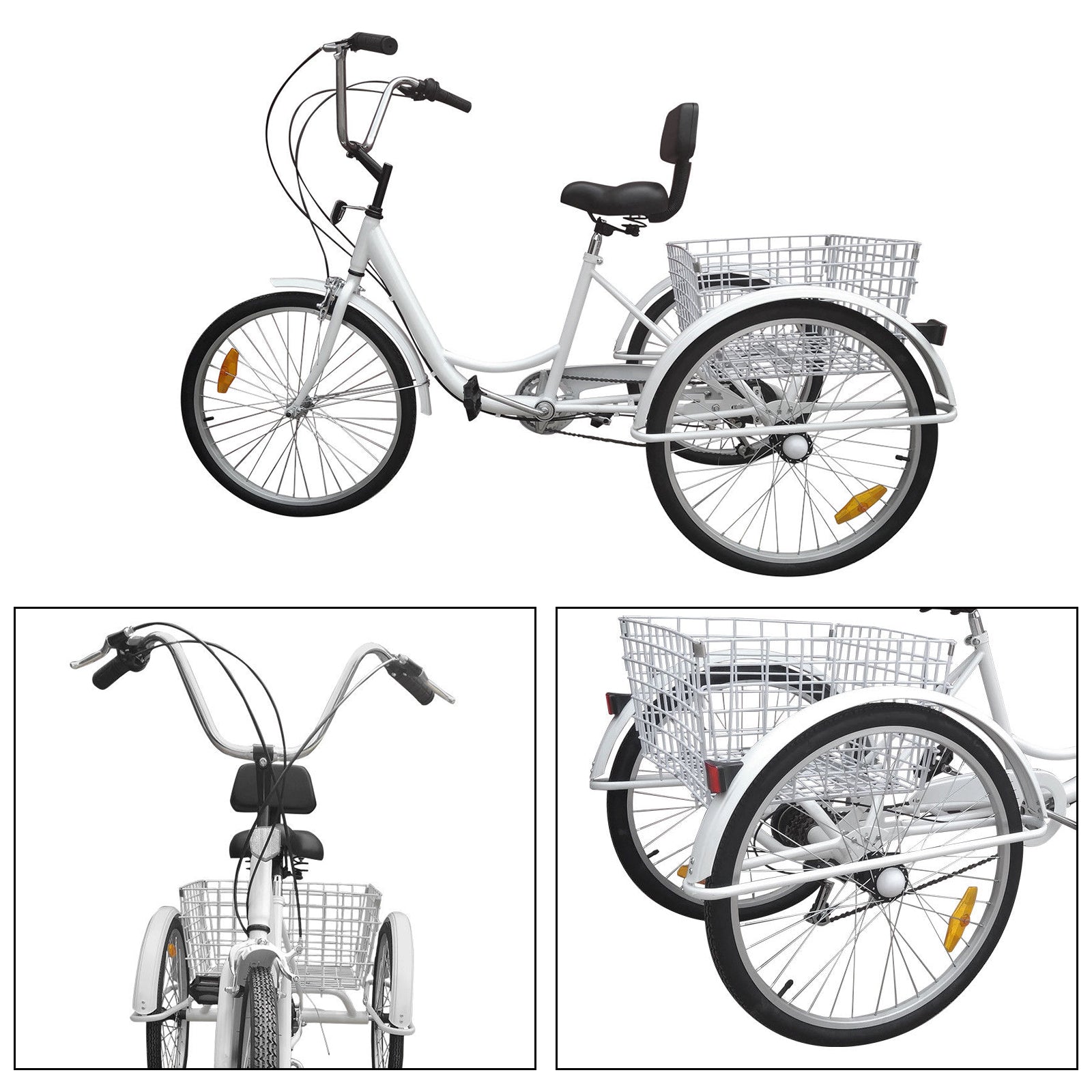 7-Speed 24" Adult 3-Wheel Tricycle Cruise Bike Bicycle With Basket