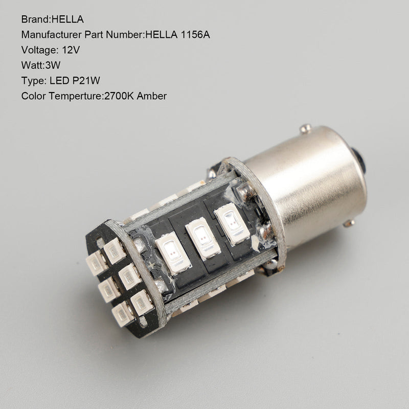 10X لـ HELLA LED التحديثية 1156A LED P21W 12V 3W BA15S 2700K كهرماني