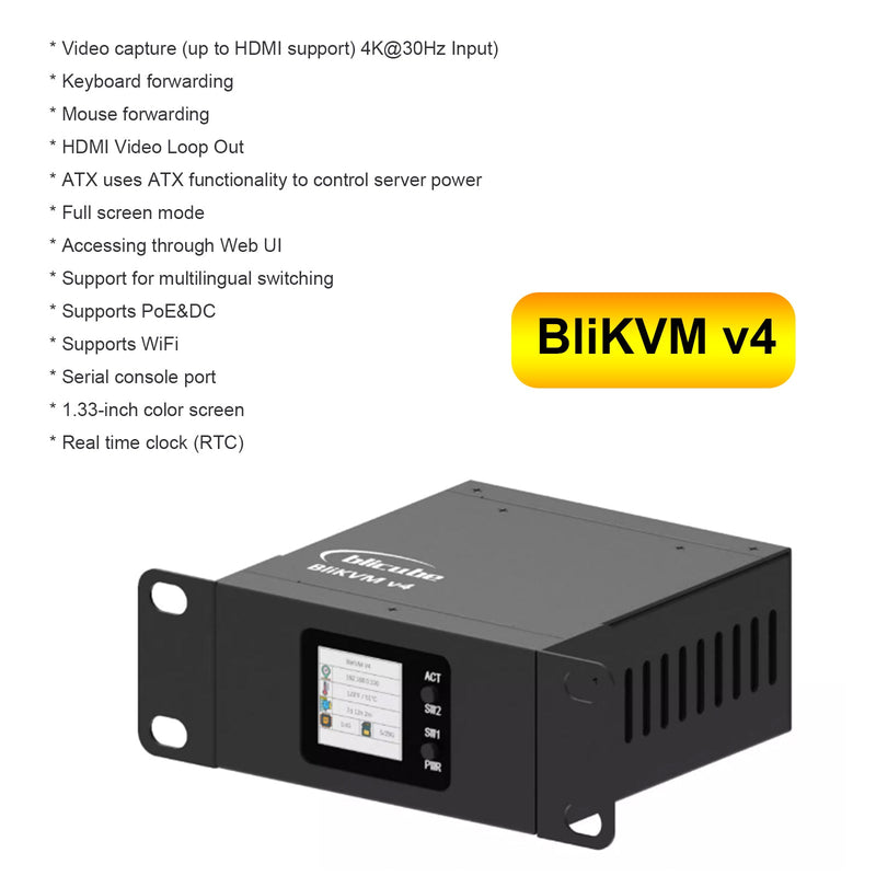 BliKVMv4 Over IP PoE HDMI Loop Out Process Control Operation Maintenance IPKVM