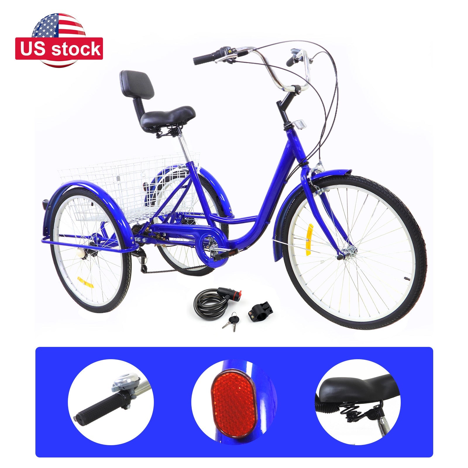 7-Speed 24" Adult 3-Wheel Tricycle Cruise Bike Bicycle With Basket