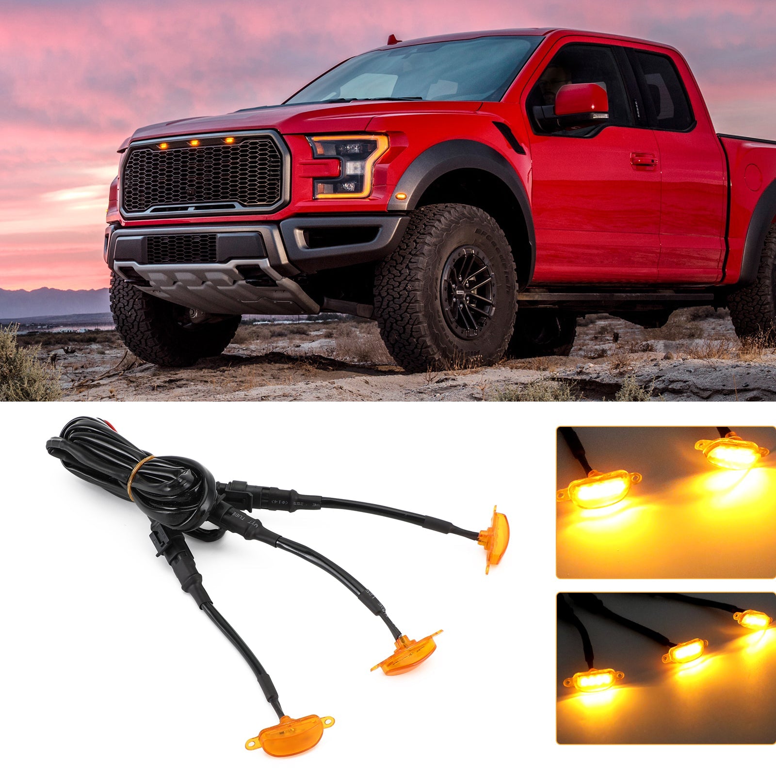 3 uds lente ámbar lámpara LED ámbar Raptor parrilla delantera luz de marcha ajuste Ford F-150 genérico