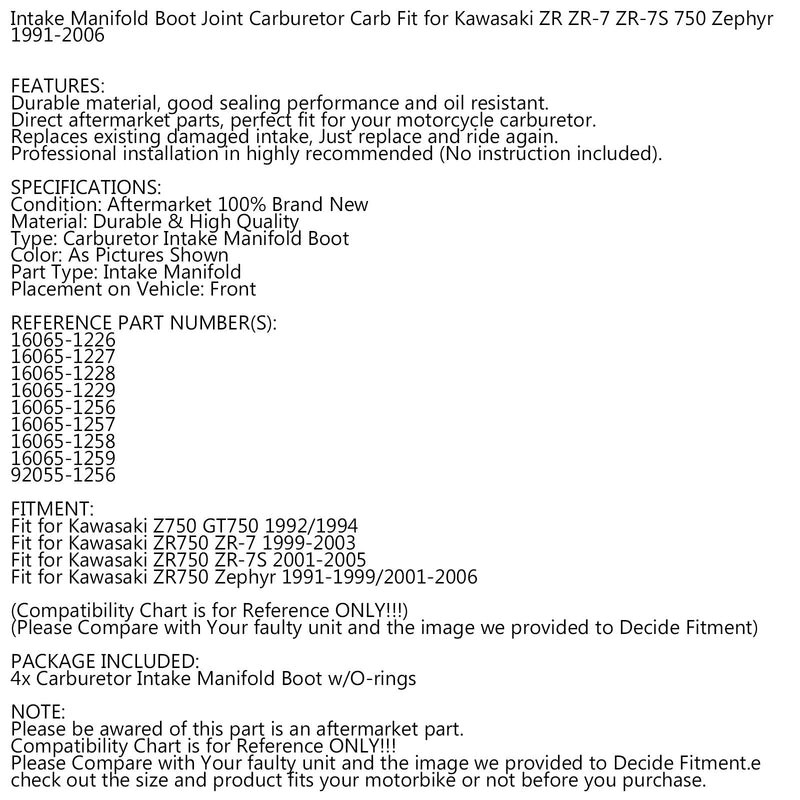 أحذية المكربن ​​المنوع المدخول مناسبة لكاواساكي ZR-7 ZR 750 C 16065-1256 57 58