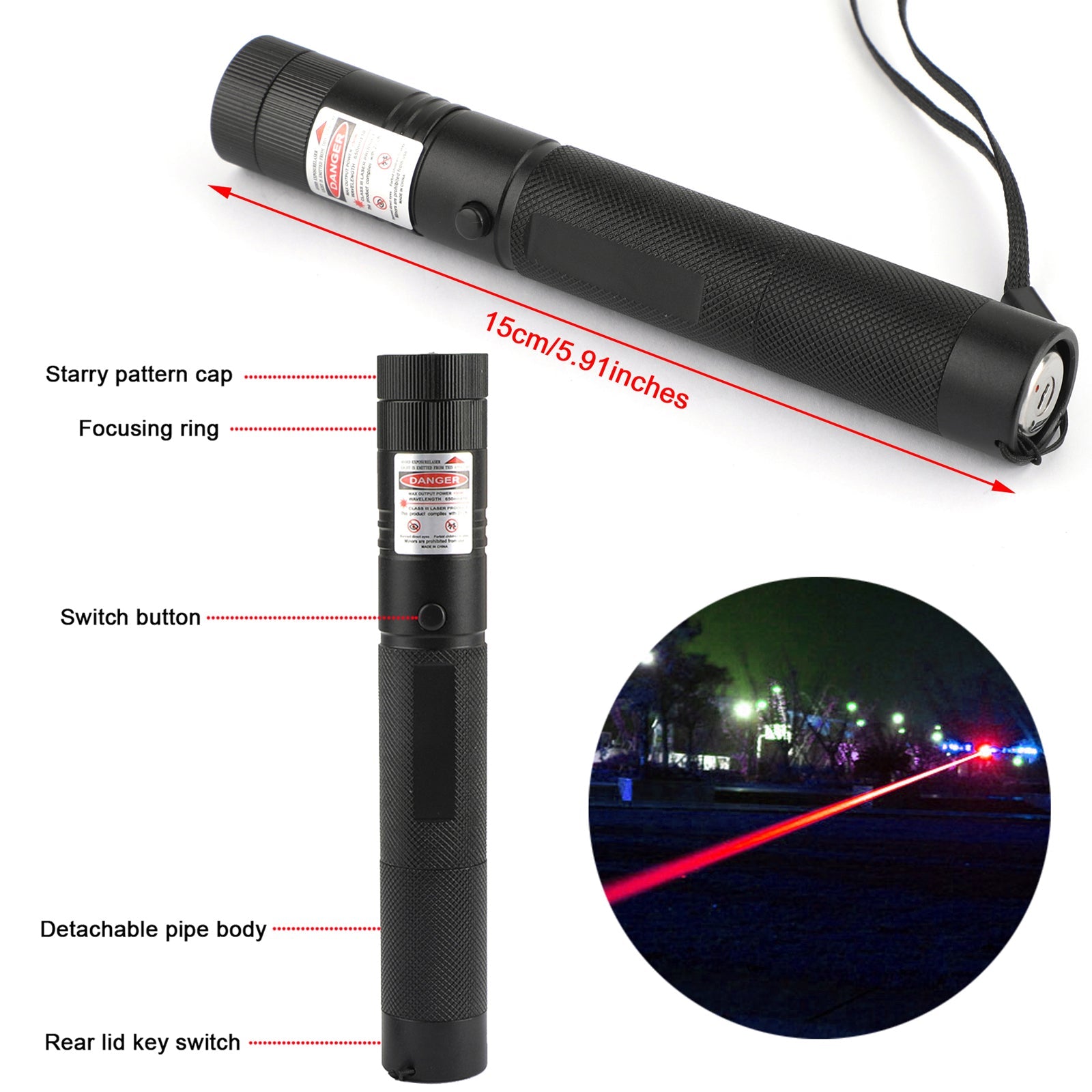 650nm Red Laser Pointer Pen Visible Beam Light Lazer + 18650 + Charger