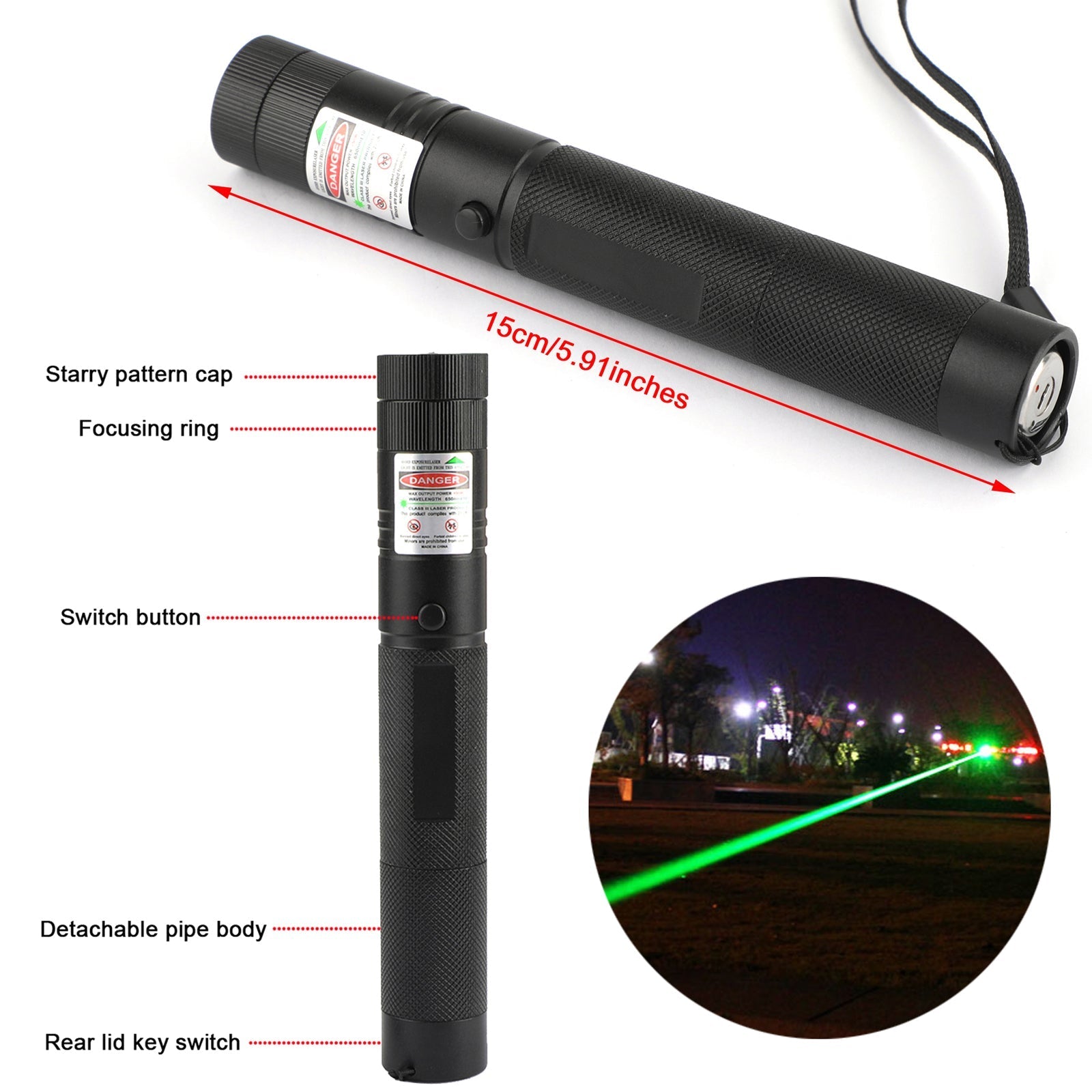 500Mile  Lightweight 532nm 303 Green Laser Pointer Visible Beam Light Lazer Pen+18650+Charger