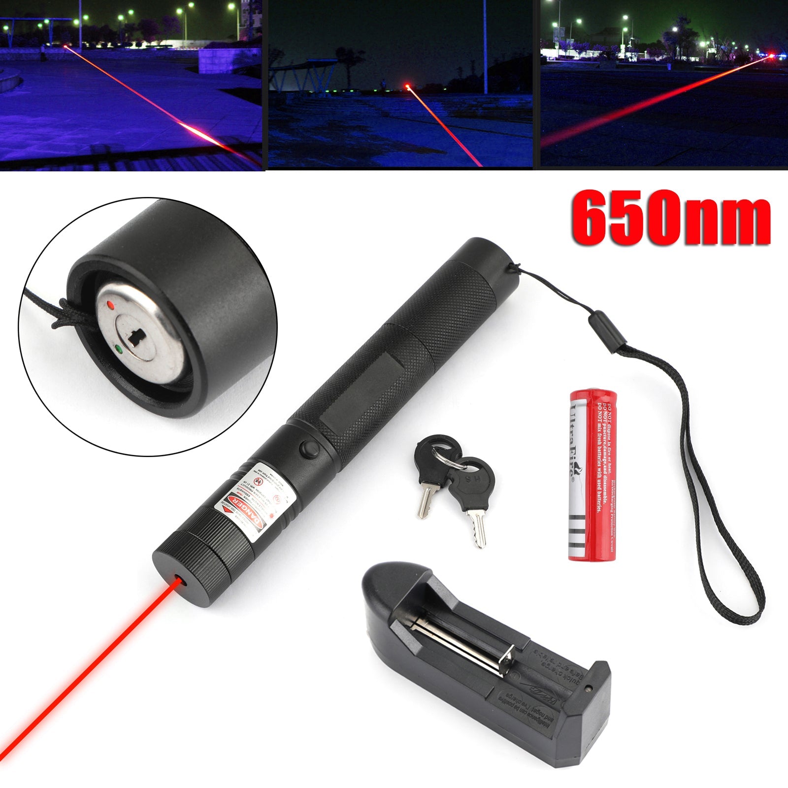 200 Miles 650nm Red Laser Pointer Pen Visible Beam Light Lazer + 18650 + Charger