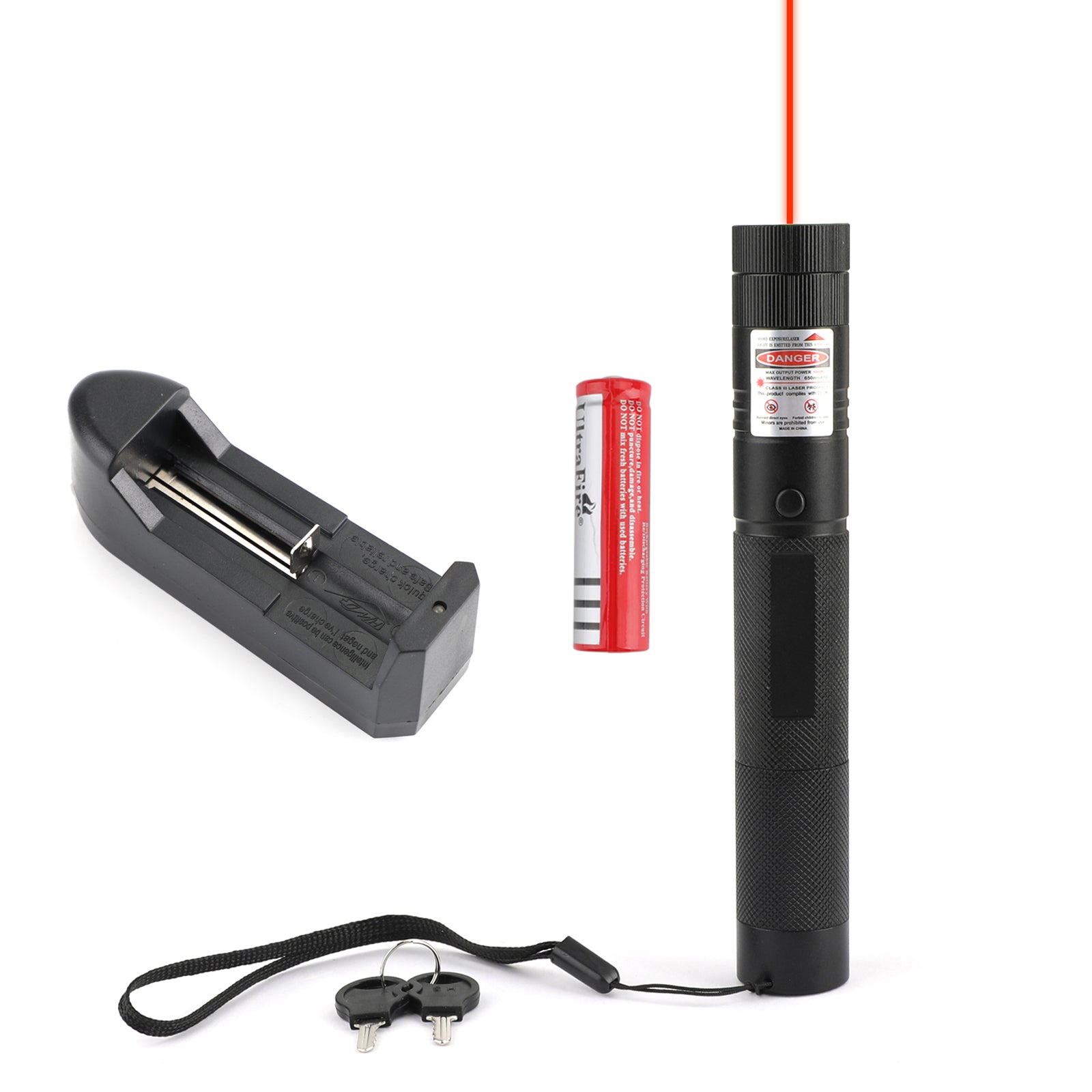 650nm Red Laser Pointer Pen Visible Beam Light Lazer + 18650 + Charger