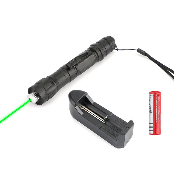 قلم مؤشر ليزر أخضر عسكري 532 نانومتر شعاع مرئي + بطارية + غطاء نجمة