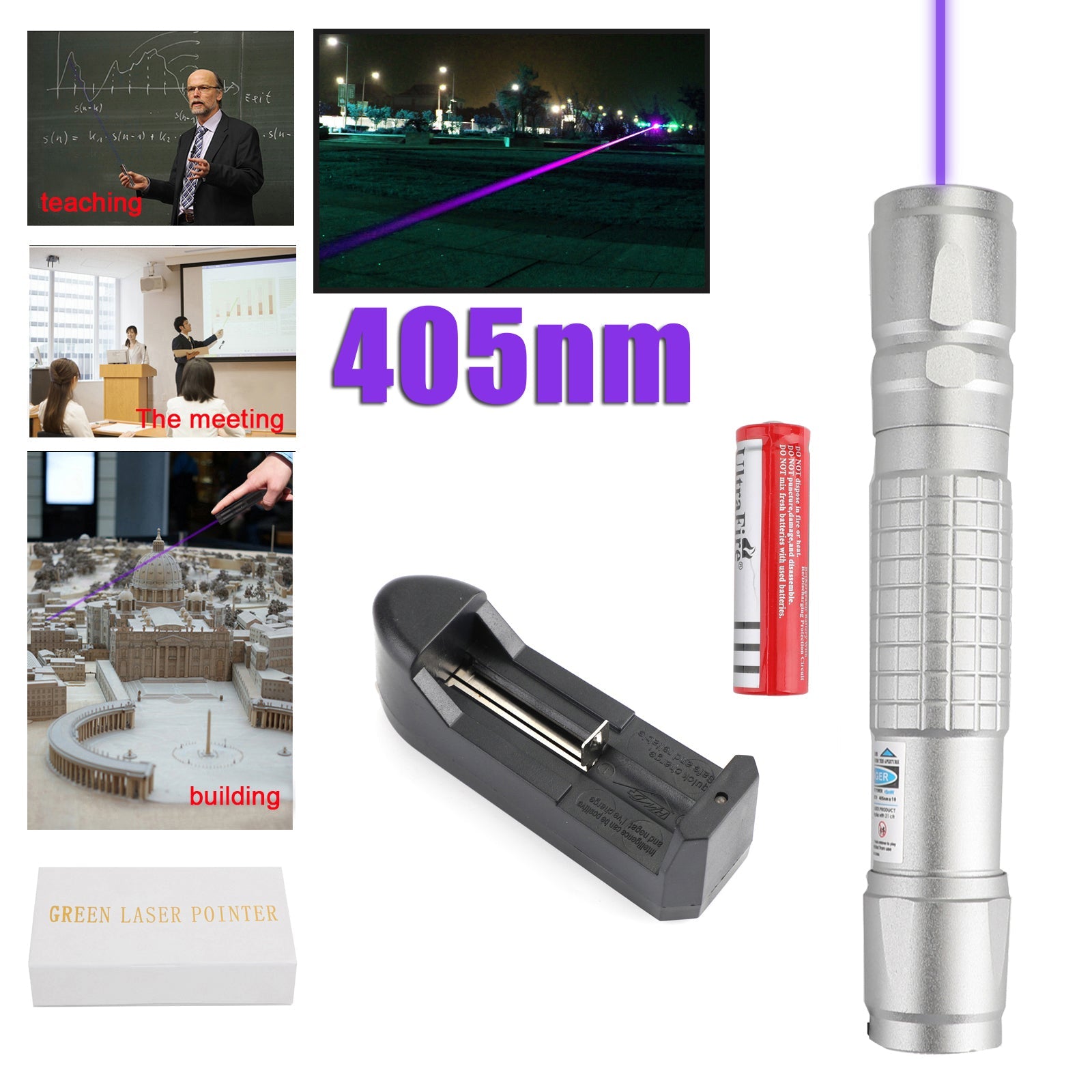 5MW 405NM Blue Purple Laser Pointer Pen Visible Beam Light