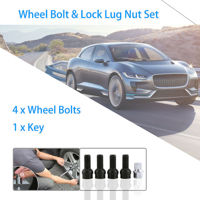 4 + 1 Juego de pernos de rueda negros de 17 mm y tuercas de seguridad para VW Golf Beetle Passat Audi Generic