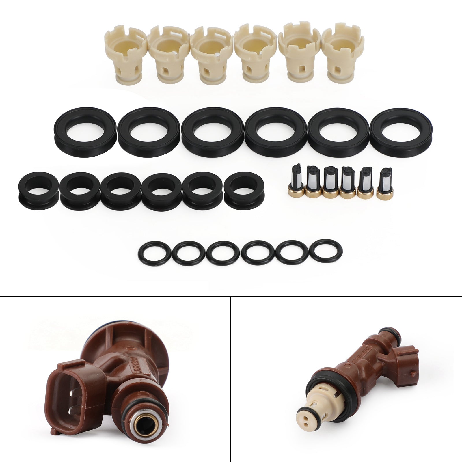 Kit de reconstrucción de inyectores de combustible, 6 uds., juntas tóricas, filtros de sellos, tapas compatibles con Toyota 3,4 5VZFE genérico