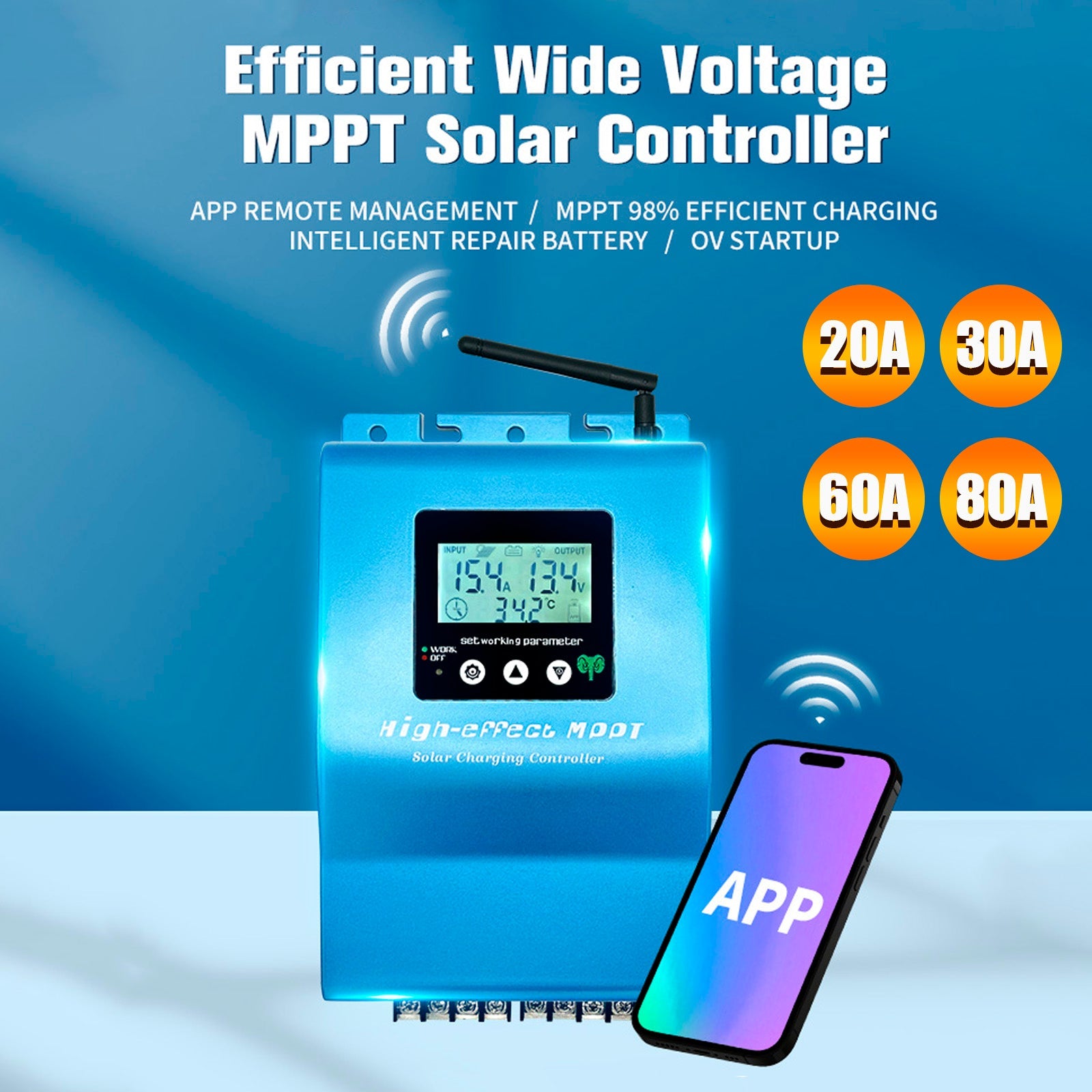 20A/30A/60A/80A MPPT Solar Controller 0V Starts Intelligent Repair Battery