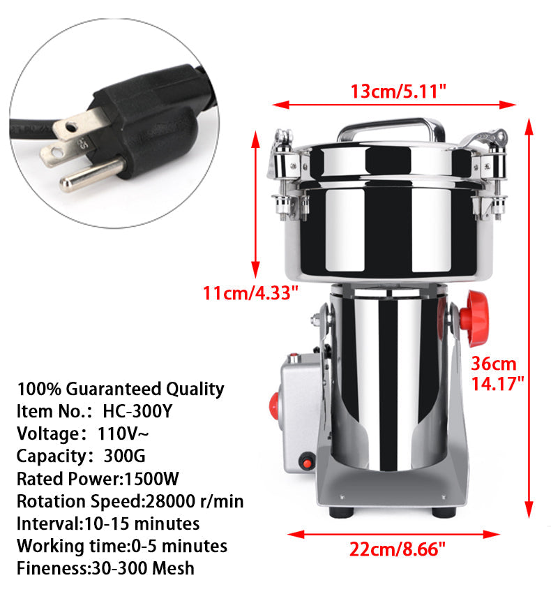 300g Molinillo de granos de hierbas Molino eléctrico Máquina de cereales-Alta velocidad / Vida duradera