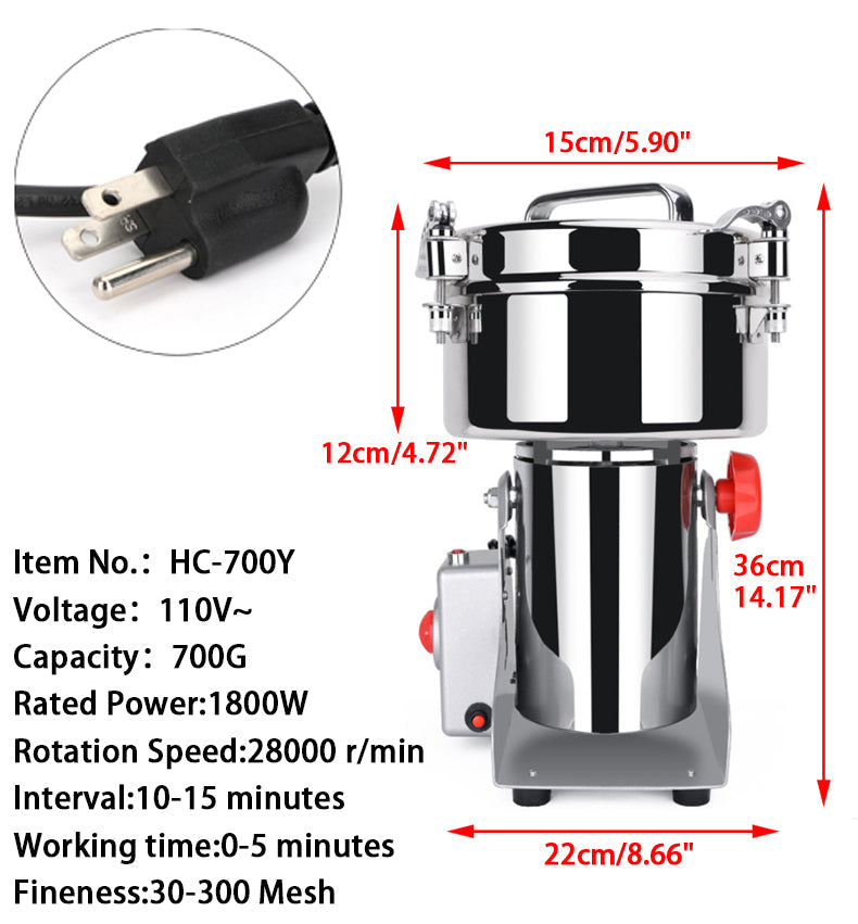 700g Herb Grain Grinder Electric Mill Cereal Machine-High Speed/Durable Life