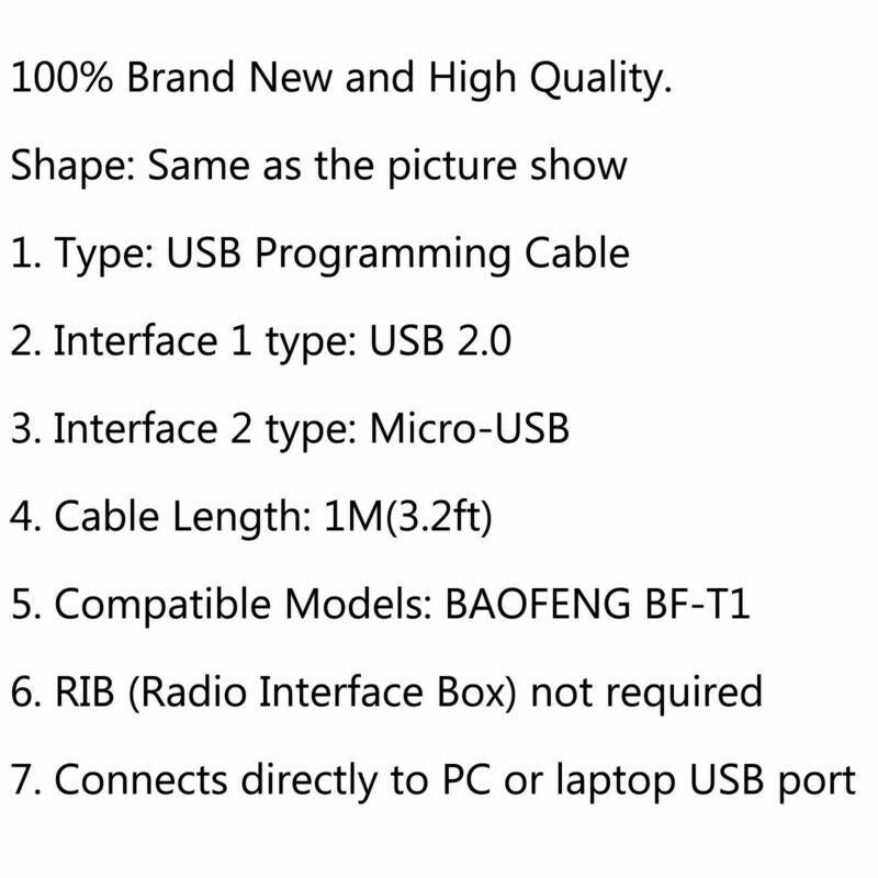 Programming Walkie Talkie USB Radio Mobile Cable For BAOFENG BF-T1 Mini