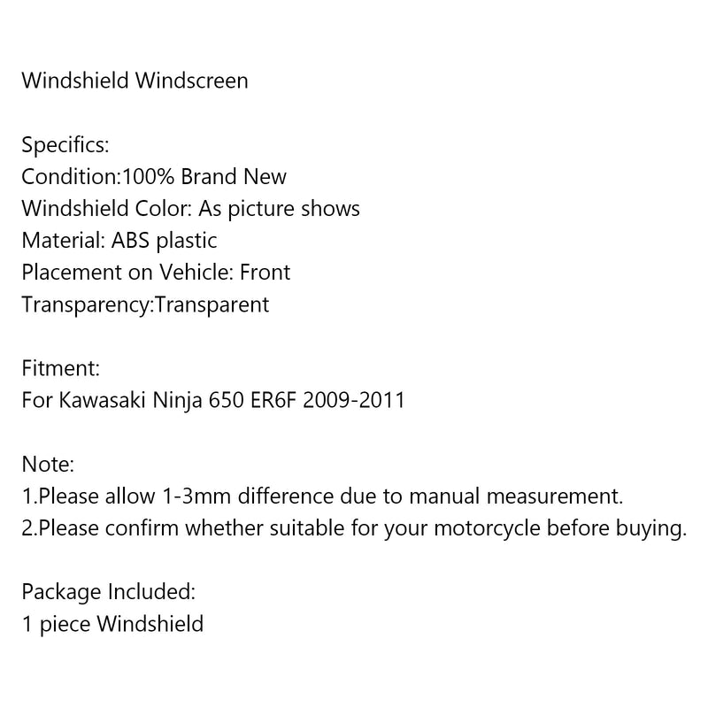 Windshield Windscreen Wind Protector for Kawasaki Ninja 650 ER6F 2009-2011 Generic