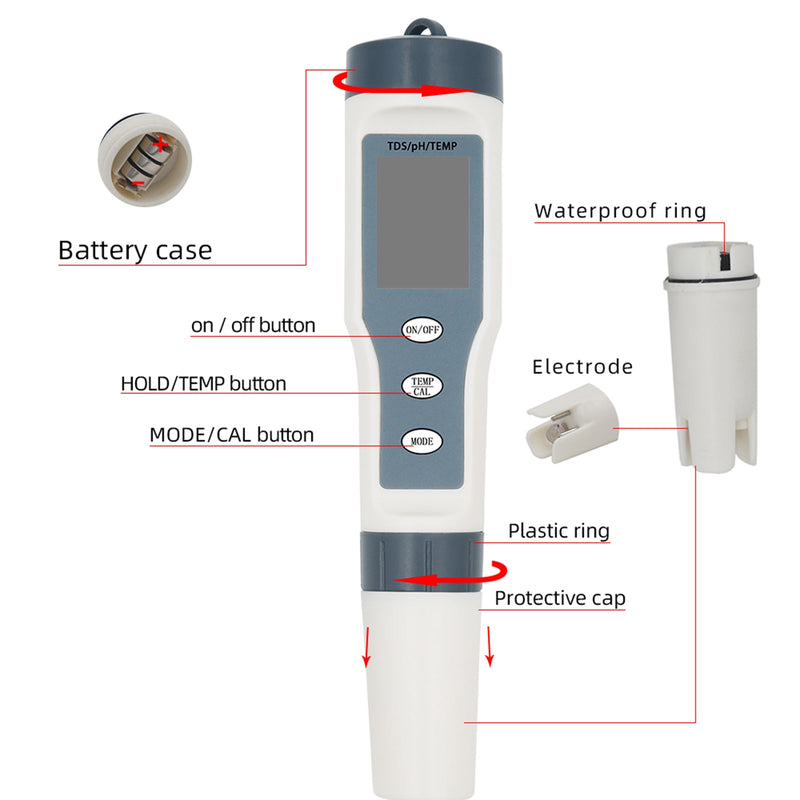 3 en 1 Digital PH TDS TEMP impermeable medidor de calidad del agua herramienta de pluma de prueba