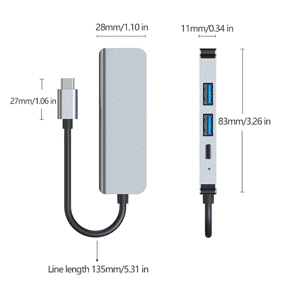 4-in-1 to HD USB C USB3.0 PD Type-C HUB Adapter Dock for Mac Windows PC