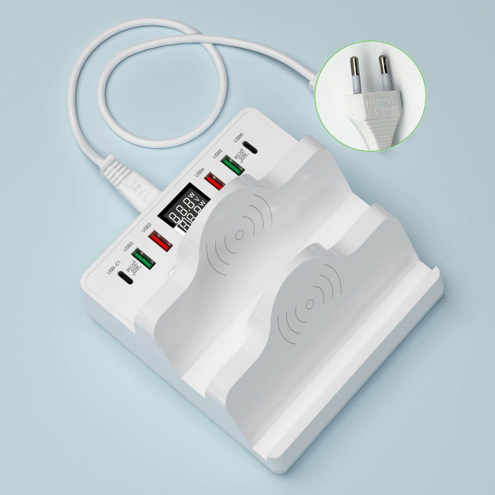 Cargador inalámbrico dual PD20W QC3.0 Estación de carga rápida USB Soporte para teléfono Enchufe de la UE