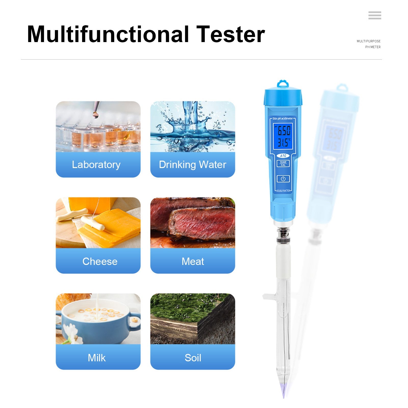 Medidor de PH termómetro pluma para alimentos fruta carne suelo laboratorio Digital acidez PH Tester