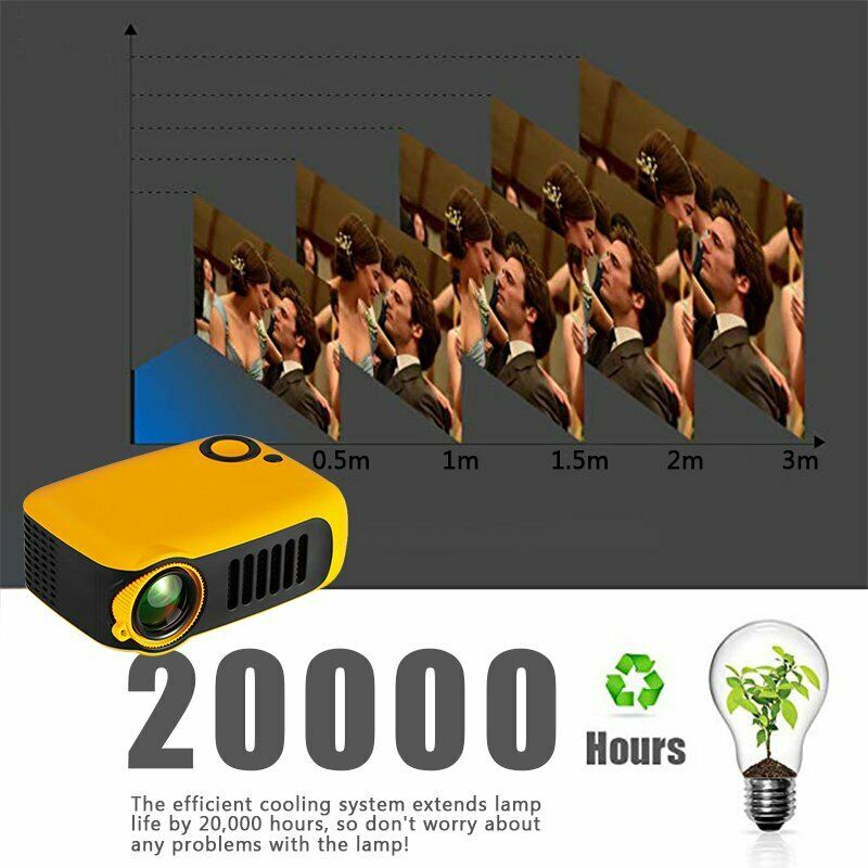 A2000 Mini Portable Projector 1080P Movie Projectors Home Theater Yel US Plug