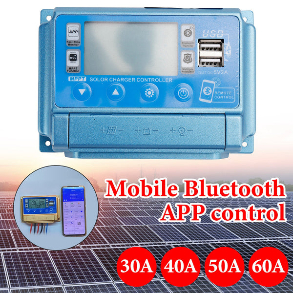 30A/40A/50A/60A MPPT Bluetooth APP شاحن الطاقة الشمسية لجهاز التحكم بالشحن 12V-60V ذهبي