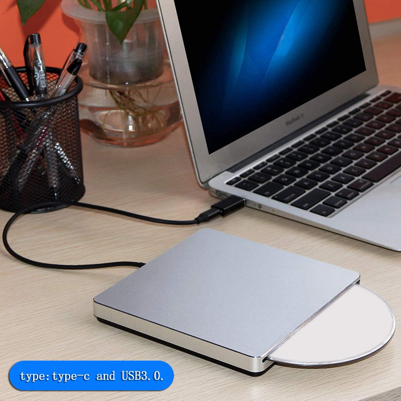 محرك أقراص CD/DVD خارجي مزود بفتحة USB 3.0 وكاتب ناسخ لأجهزة الكمبيوتر المحمول وأجهزة Mac