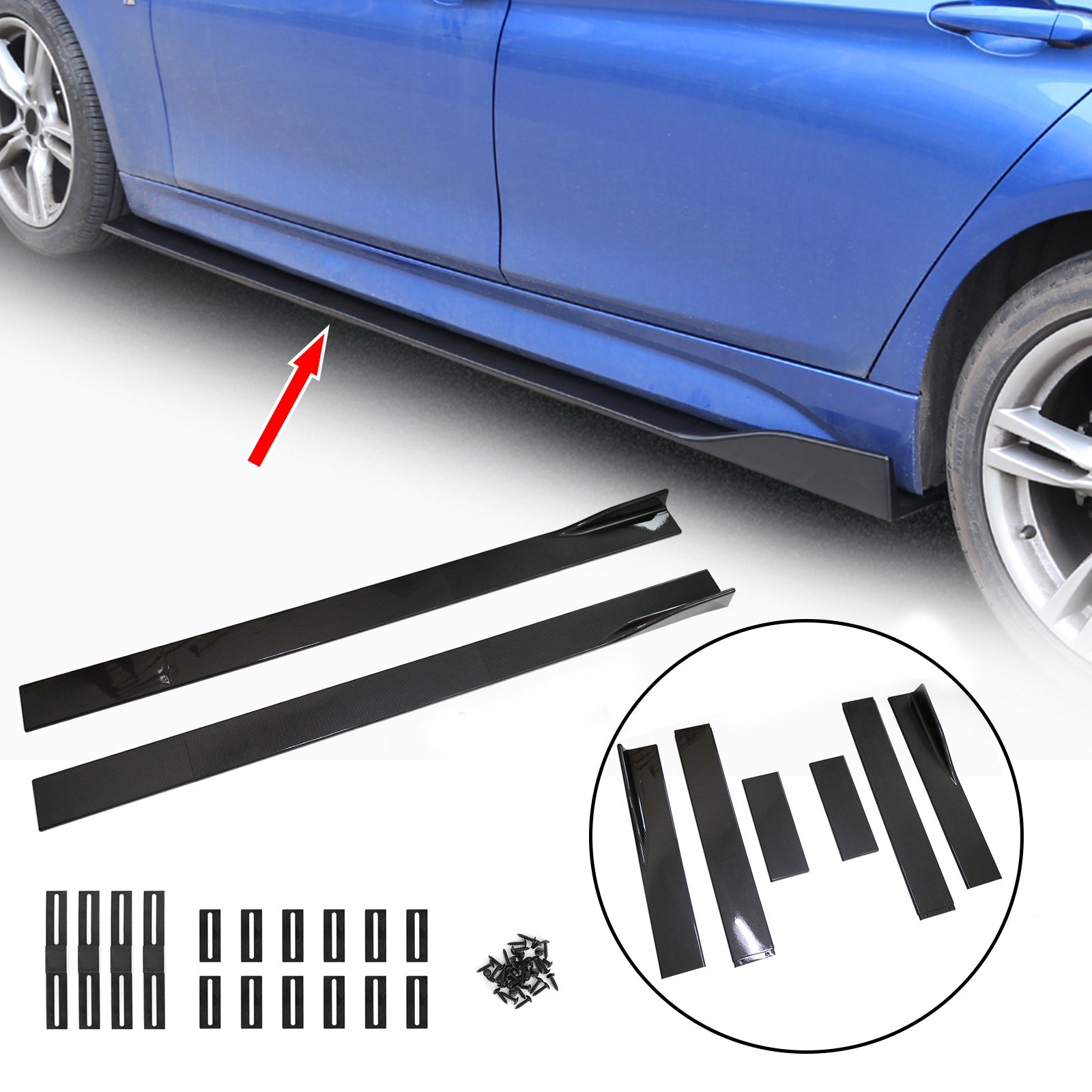 Extensiones de faldón lateral universal de 86.6" Divisores de panel basculante Apariencia de fibra de carbono genérica