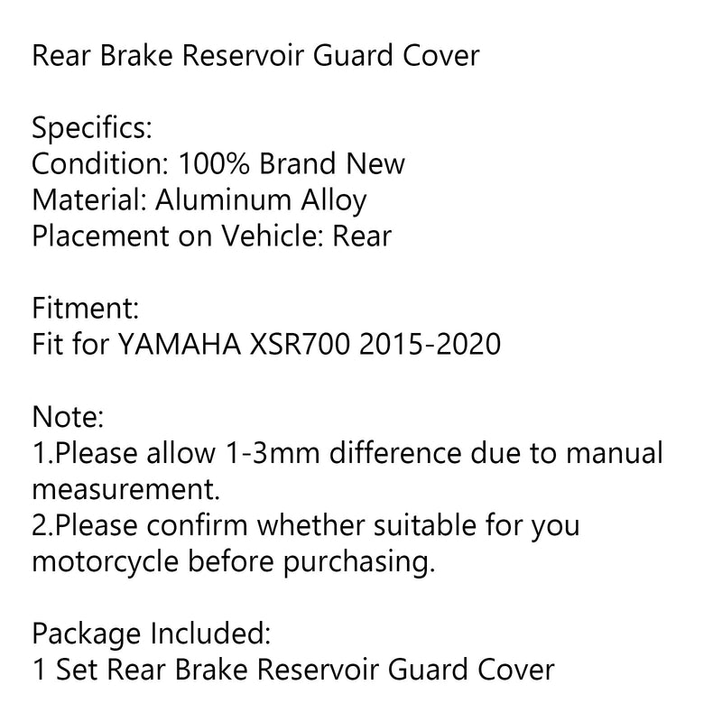 Cubierta protectora de depósito de freno trasero para motocicleta compatible con YAMAHA XSR 700 2015-2020 genérico