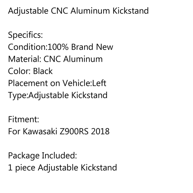 Caballete lateral de aluminio CNC, pata de cabra ajustable para Kawasaki Z900RS 2018, negro genérico