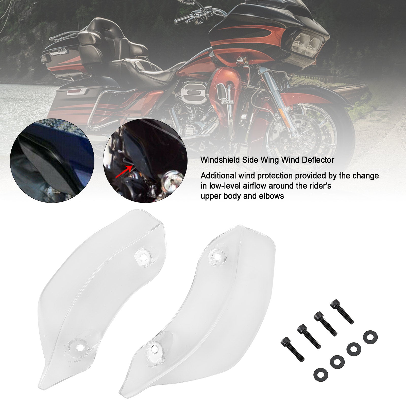 Deflector de viento de ala lateral para parabrisas de carenado para Touring Road Glide 2015-2021 genérico