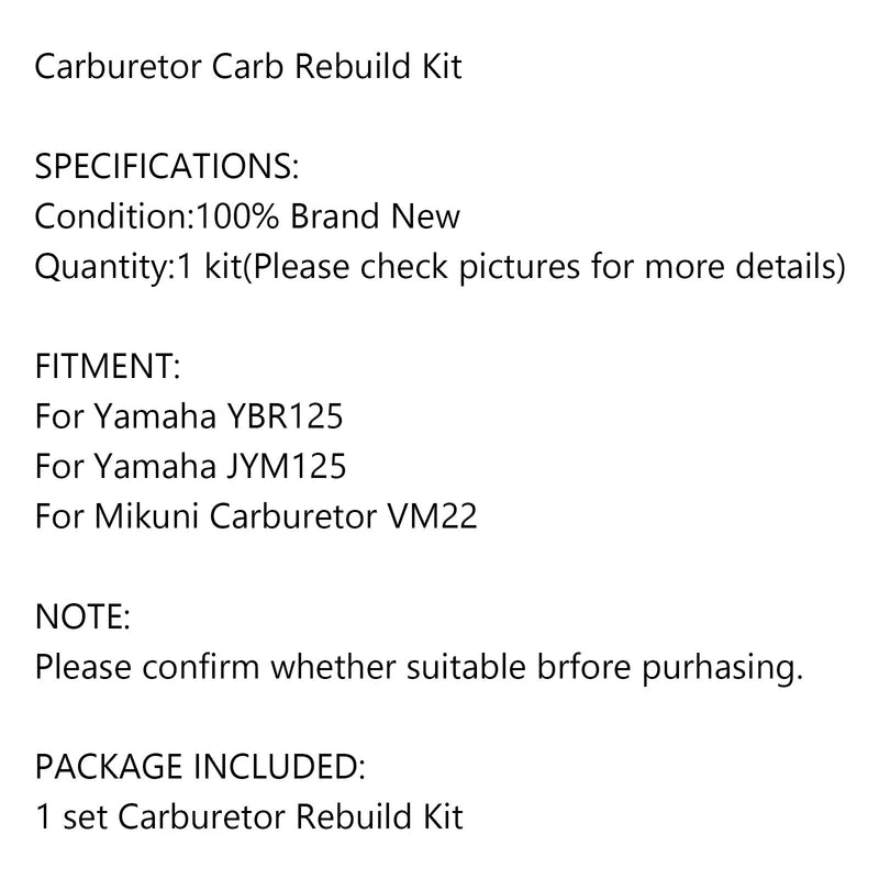 Motorcycle Carburetor Repair Kit For Yamaha YBR125 JYM125 For Carburetor VM22 Generic
