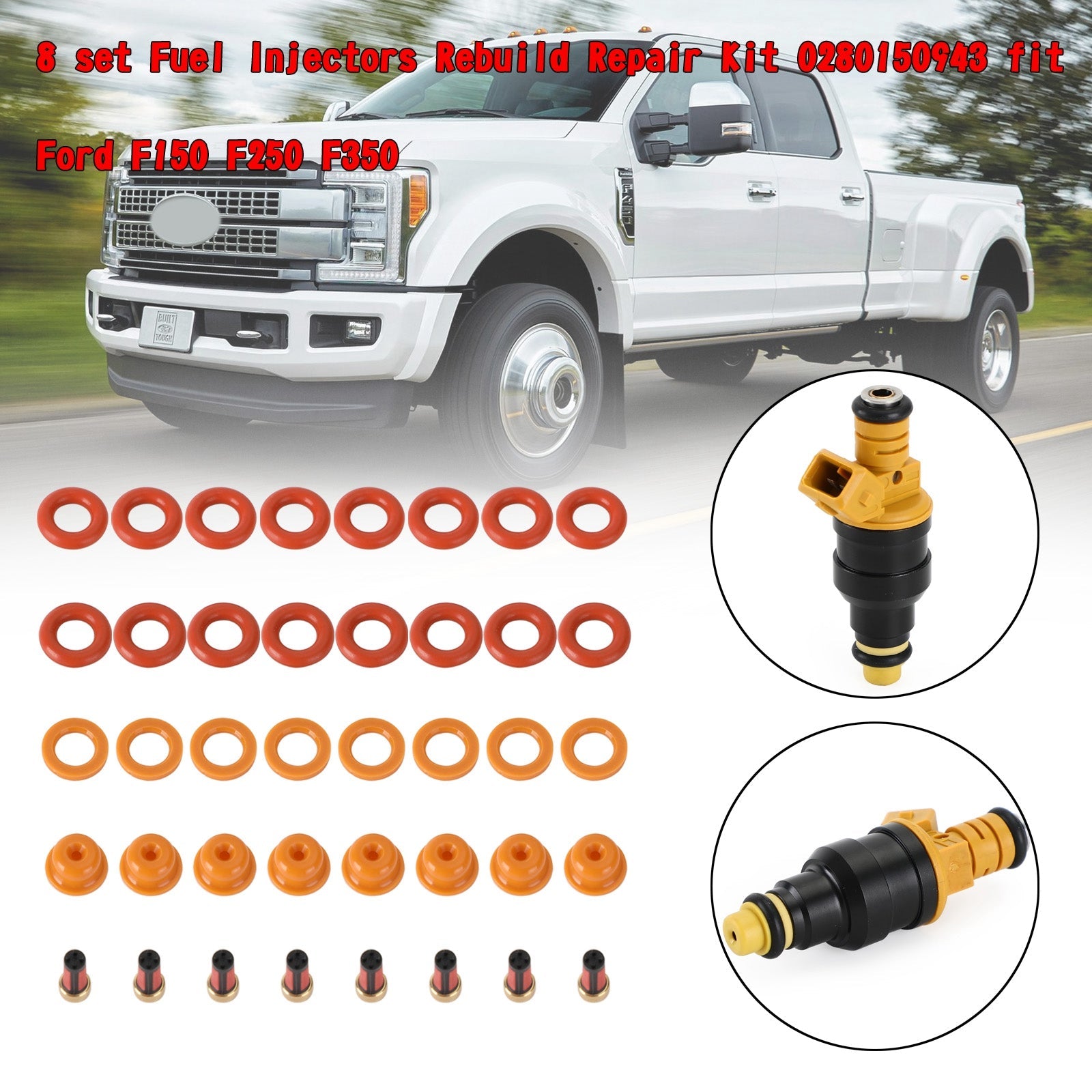 Juego de 8 inyectores de combustible, kit de reparación de reconstrucción 0280150943 compatible con Ford F150 F250 F350 genérico