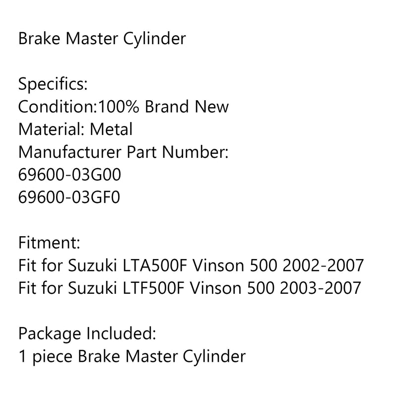 Cilindro maestro de freno trasero apto para Suzuki LTA500F LTF500F Vinson 500 2003-2007 genérico