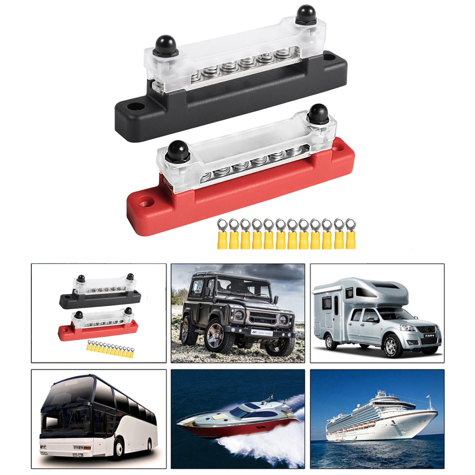 Bloque de terminales de distribución de 6 vías, 150A, cubierta de soporte para barco marino para coche, barra de bus de 48V