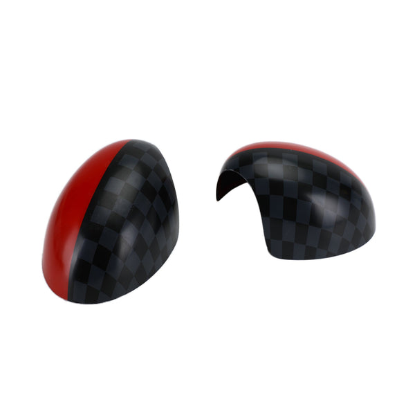 2 × أغطية مرايا حمراء مربعة باللون الأسود/الرمادي لسيارة MINI Cooper R55 R56 R57 Generic