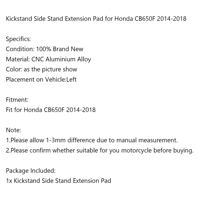 Almohadilla de placa de ampliación de pata de cabra para Honda CB650F CBR650F 2014-2018 genérico