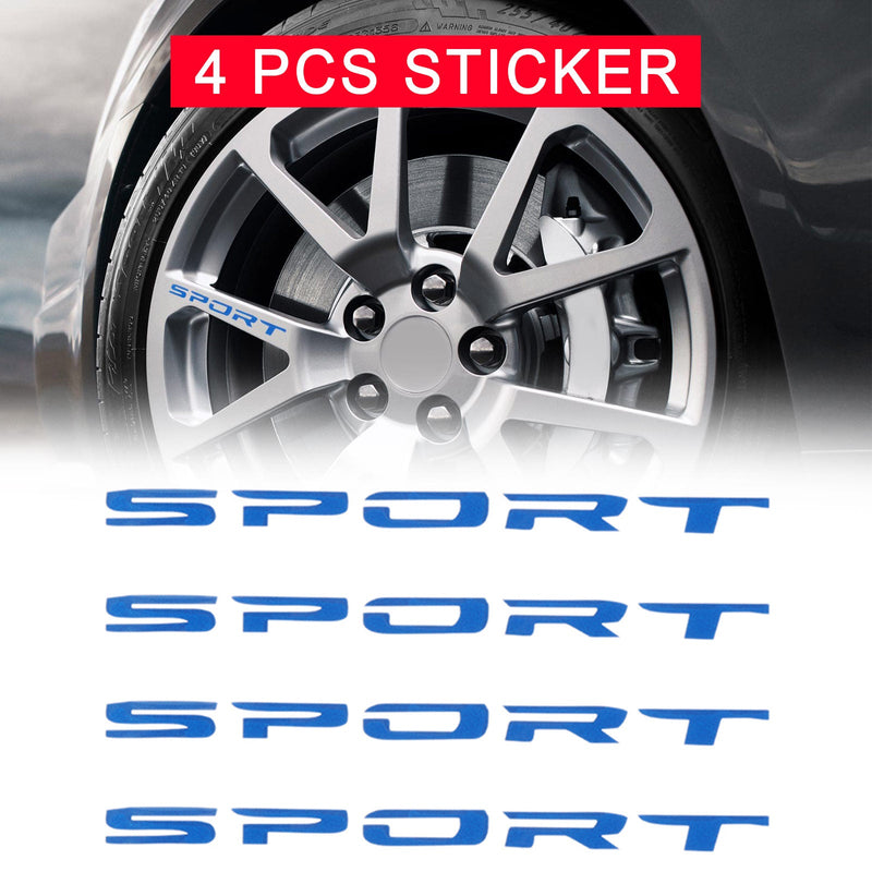 4x SPORT Style Car Rims Wheel Hub Racing ملصق جرافيك شريط لاصق أزرق