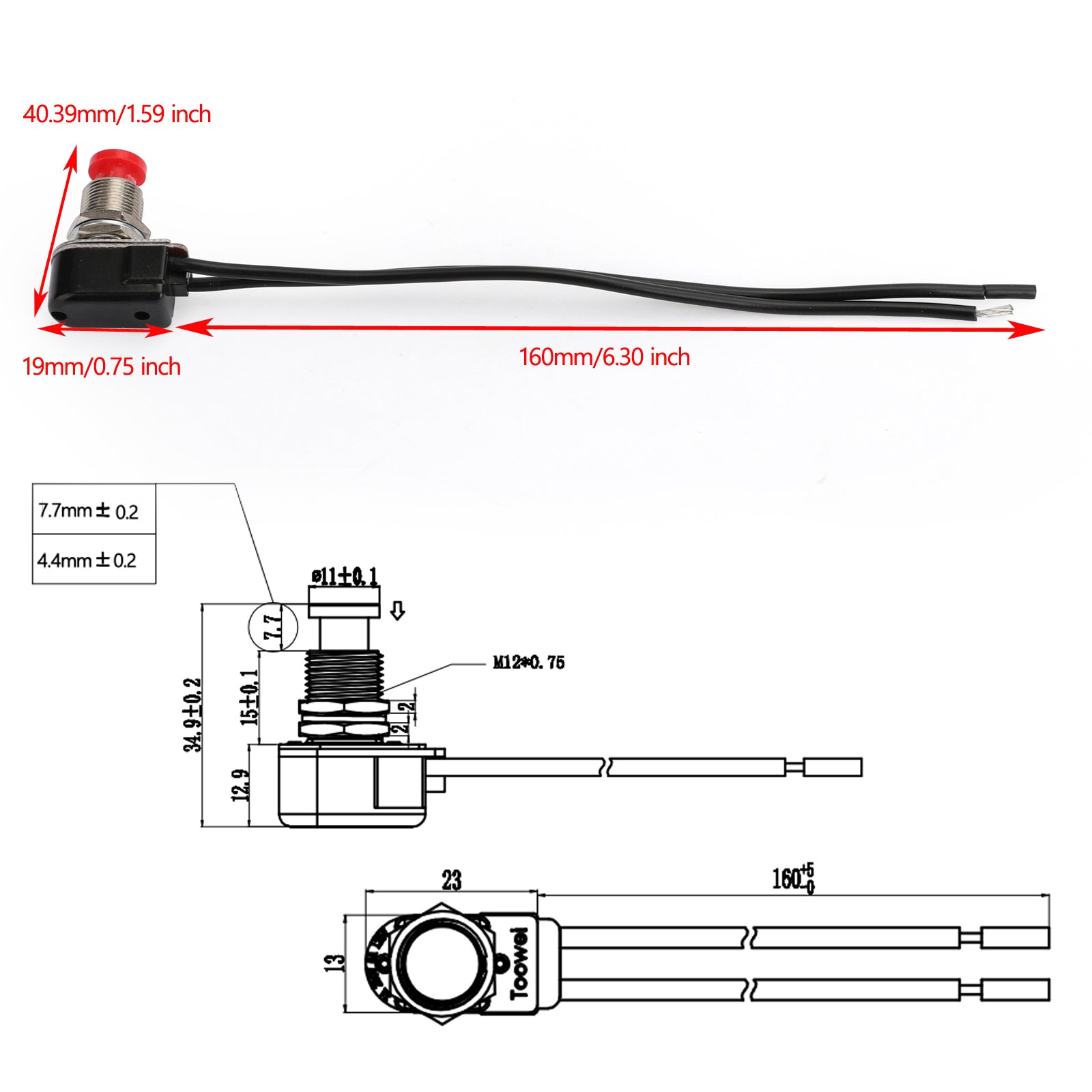 1pc Normally Closed Momentary Self-resetting Push Button Reset Switch w/Wire Red