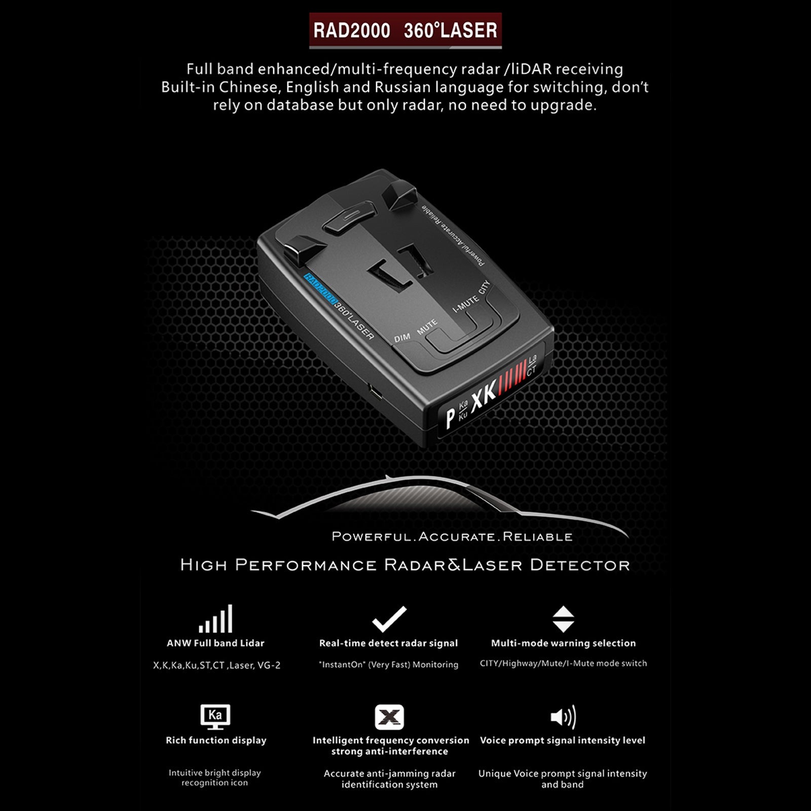 RAD2000 360属Detector de medición de velocidad por radar de velocidad móvil para automóvil electrónico con láser para perros