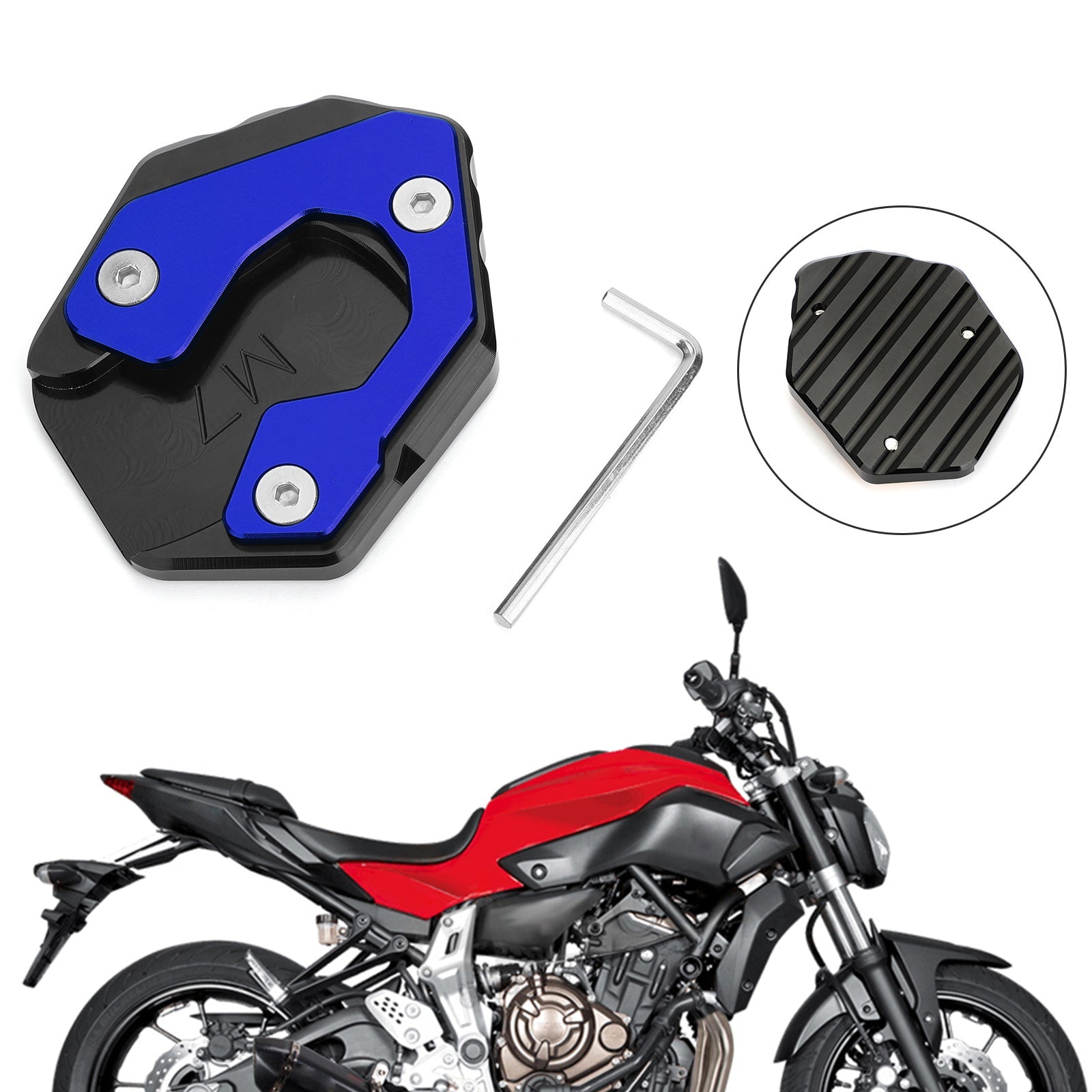 Kickstand Side Stand Extension Pad For Yamaha MT-07 FZ-07 Kickstand Side Stand Extension Pad Plate For Yamaha MT-07 FZ-07 Titanium Generic