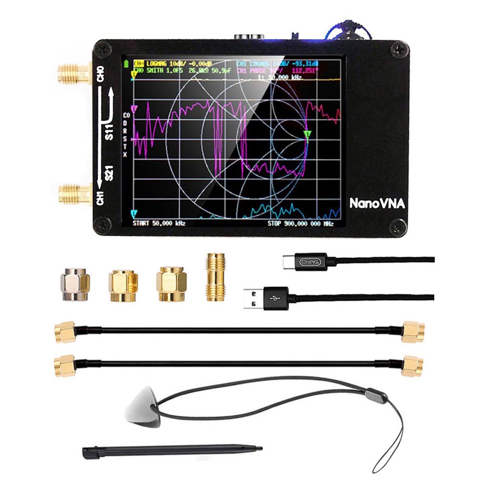 NanoVNA-H Vector Network Antenna Analyzer MF HF VHF UHF Analyzer W/ SD Card Slot