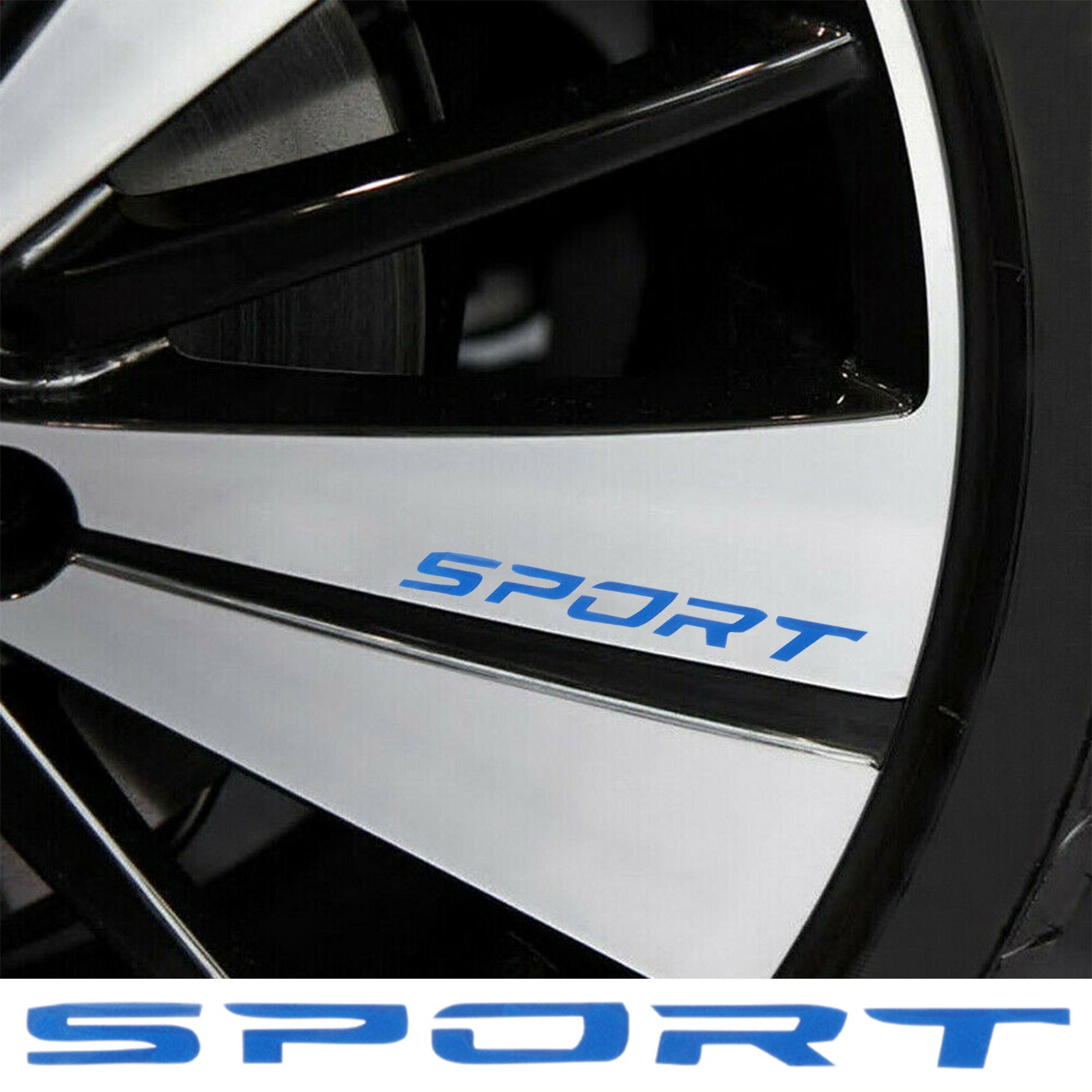 4x SPORT Style Car Rims Wheel Hub Racing Sticker Graphic Decal Strip Blue