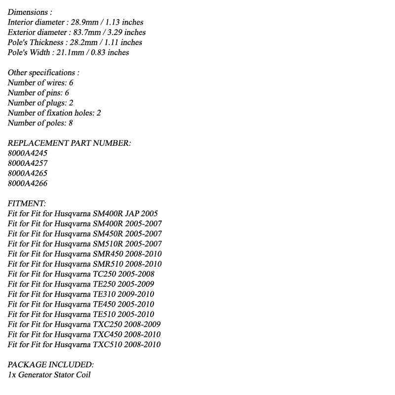 HUSQVARNA TC TE SMR TXC 250 450 510 8000A4265 Estator Generador Alternador