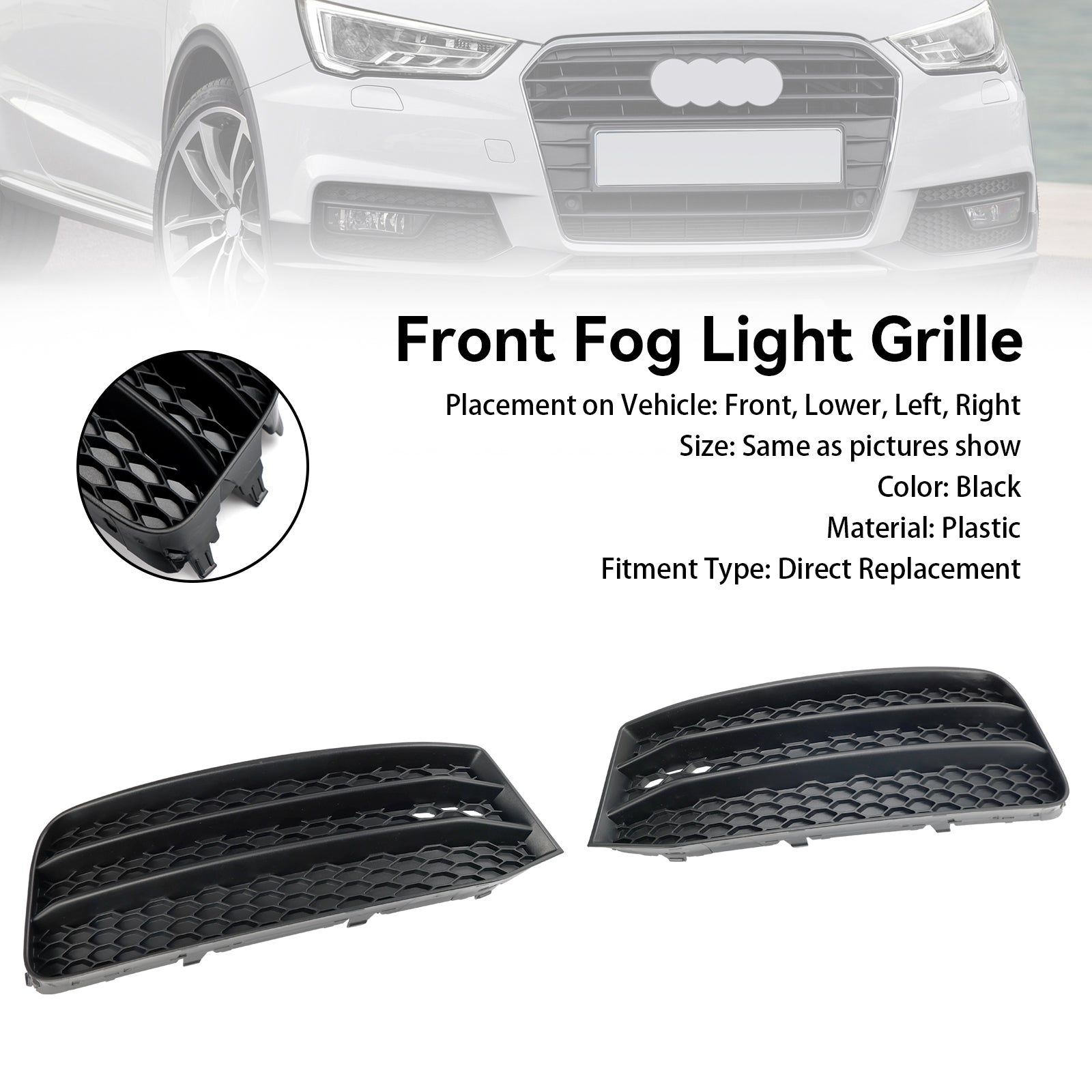 Audi A1 8X 2015-2018 2PCS Front Bumper Fog Light Cover Grill Grille