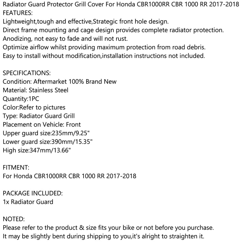 Protector de radiador cubierta de rejilla para Honda CBR1000RR 2017-2018 genérico