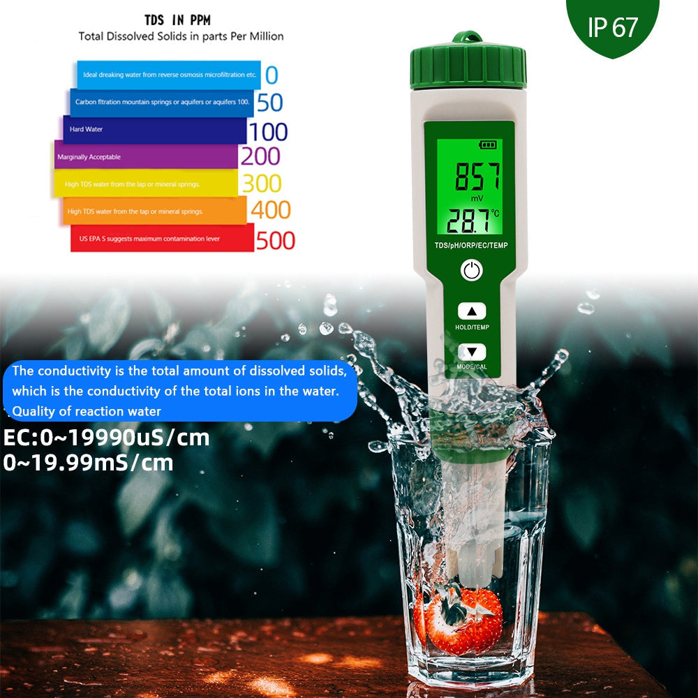 5 in 1 Digital PH TDS EC ORP Temperature Water Quality Tester Meter Test Tool