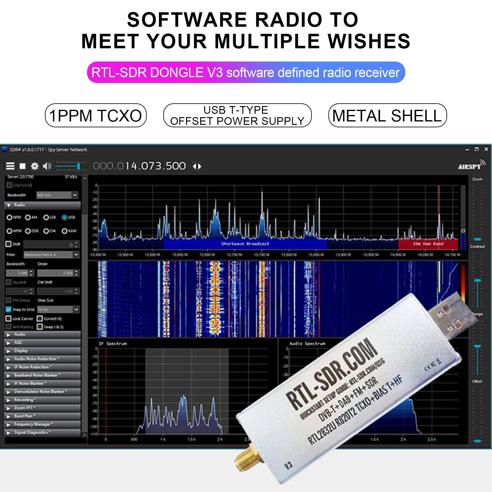 RTL-SDR Blog V3 RTL2832U 1PPM TCXO HF BiasT SMA Radio definida por software R820T2